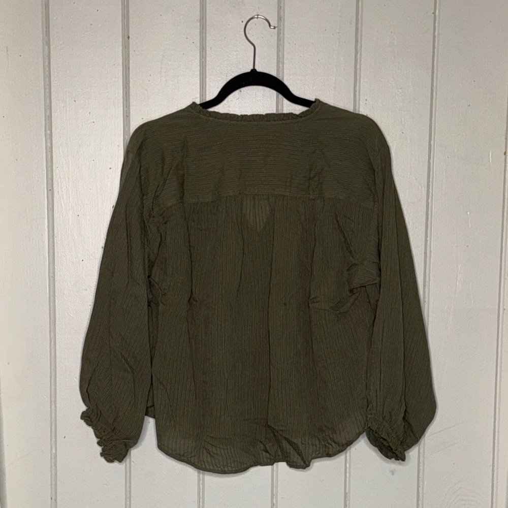 LOFT Olive Green Button-Down Blouse - Picture 3 of 5